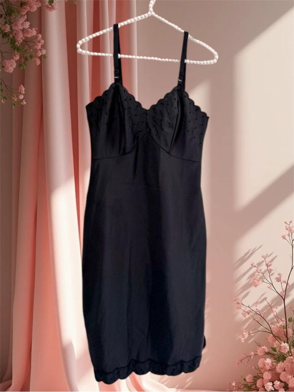 VTG Aristocraft Black Scalloped Coquette Pin Dot Slip Size S